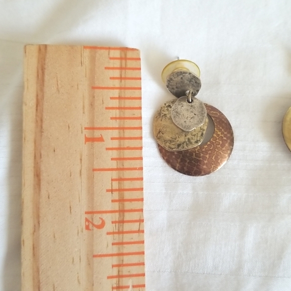 Gold Silver Copper Hammered Hoop Earrings - Picture 4 of 5